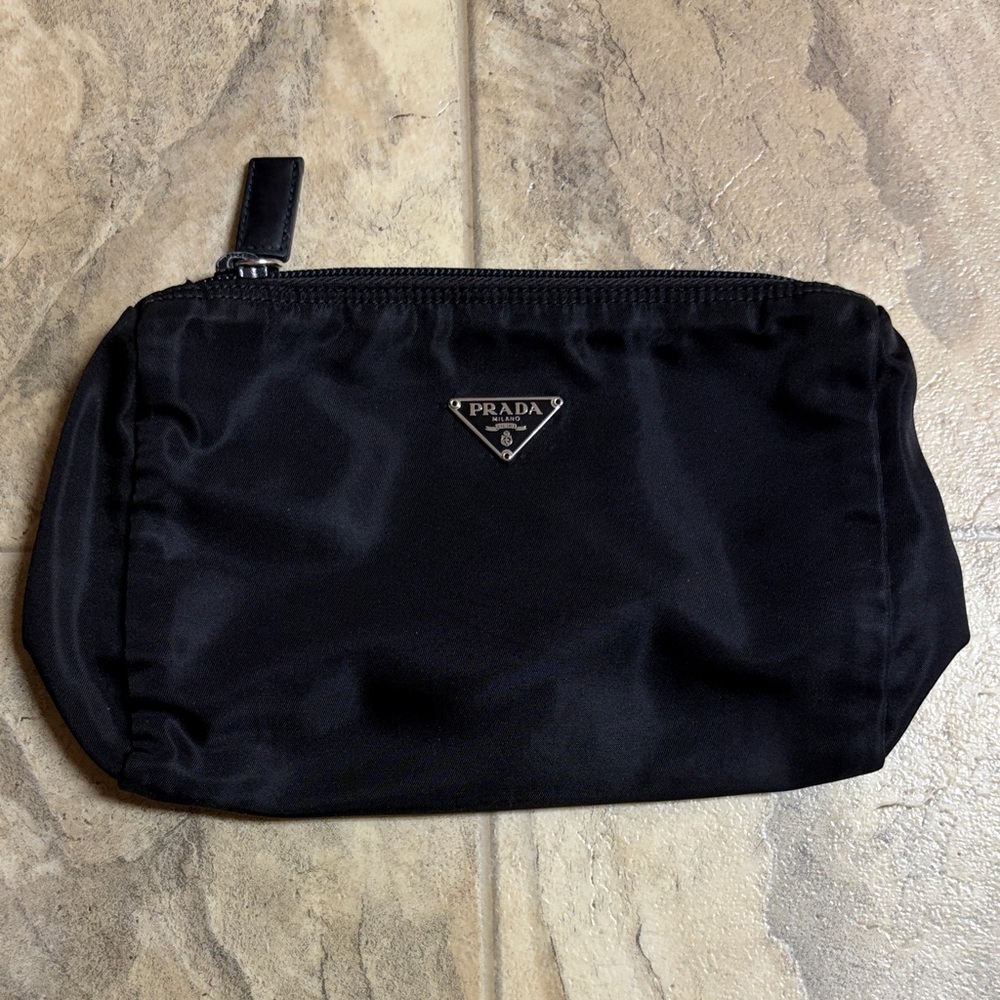 Prada Black Nylon Mini Pouch with Triangle Logo